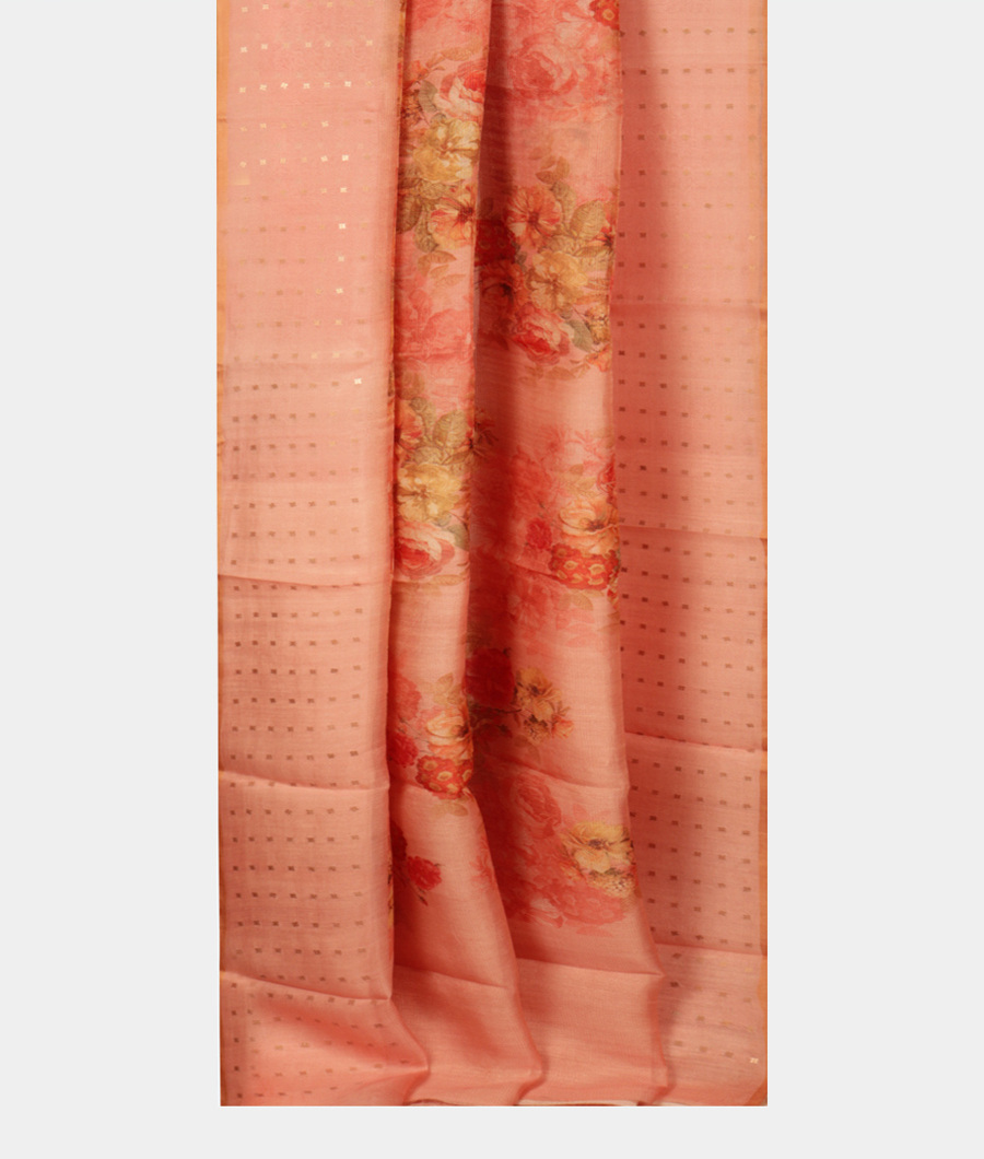 Peach Tissue Organza Printed Saree T2831902