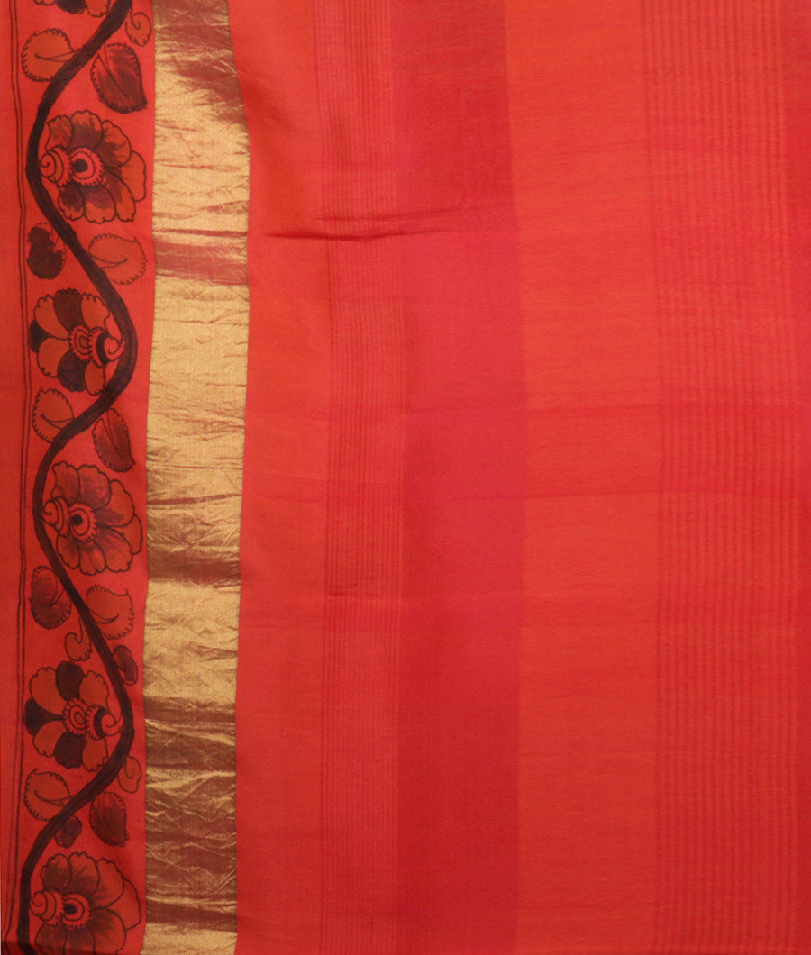 Green and Yellow Tussar Handpainted Kalamkari Saree T1736053