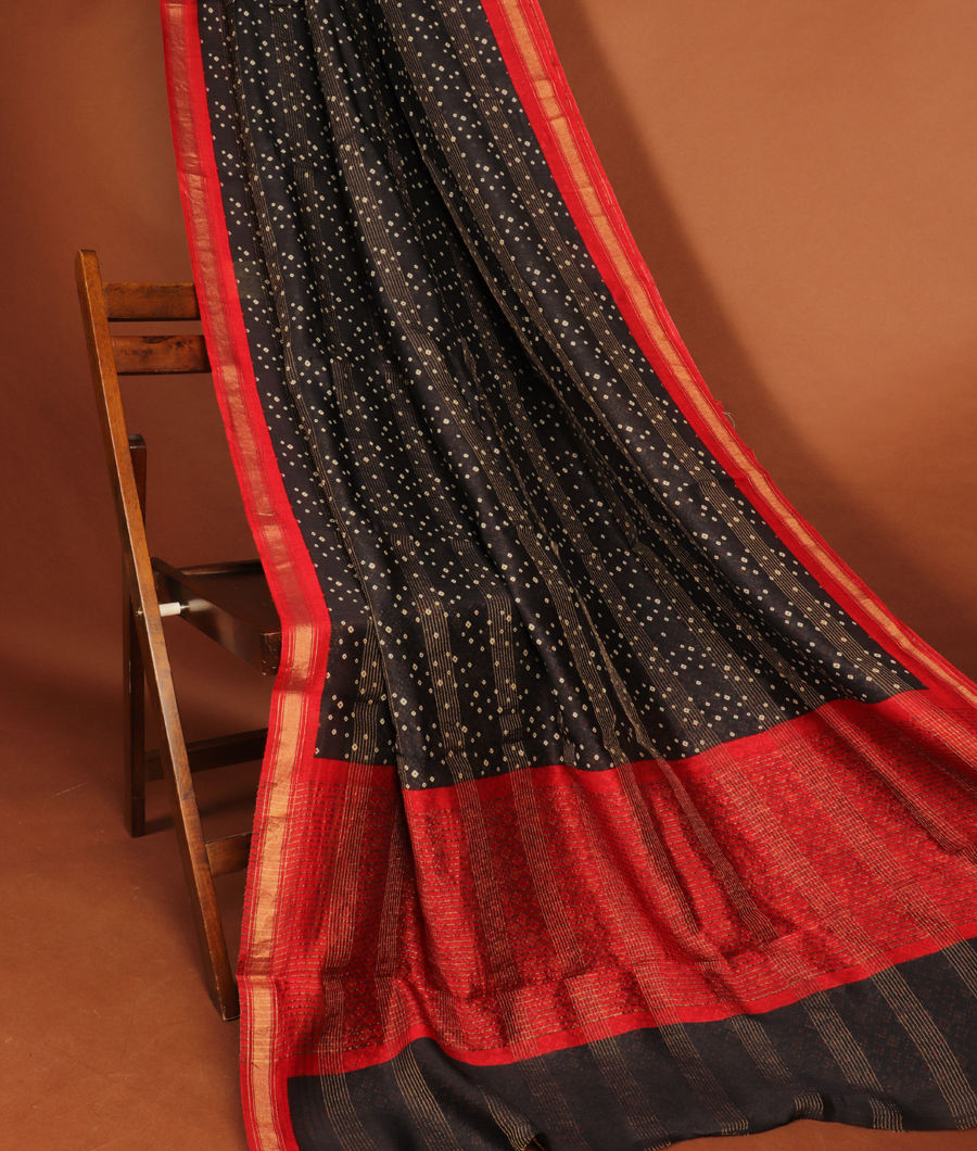 Black Soft Tussar Printed Saree T2958102