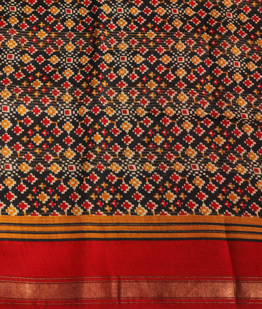 Black Soft Tussar Printed Saree T2958103