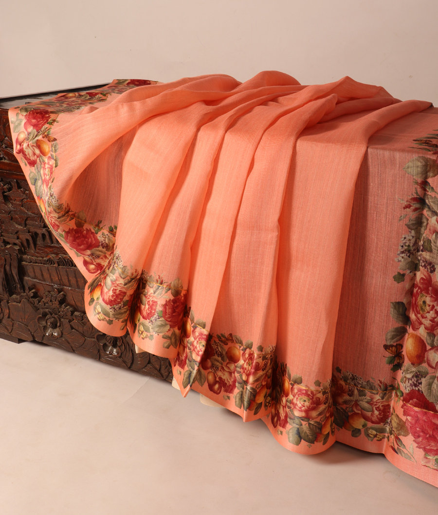 Peach Soft Tussar Printed Saree T298982-image