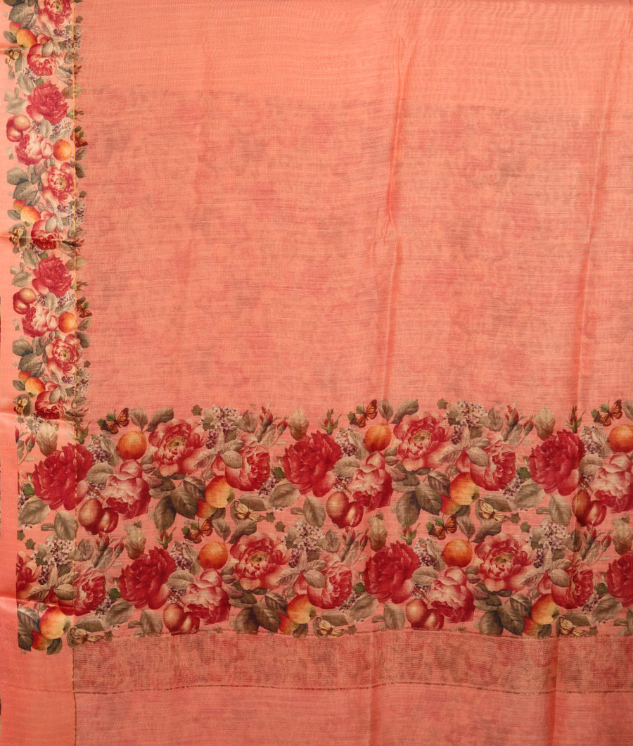 Peach Soft Tussar Printed Saree T2989824