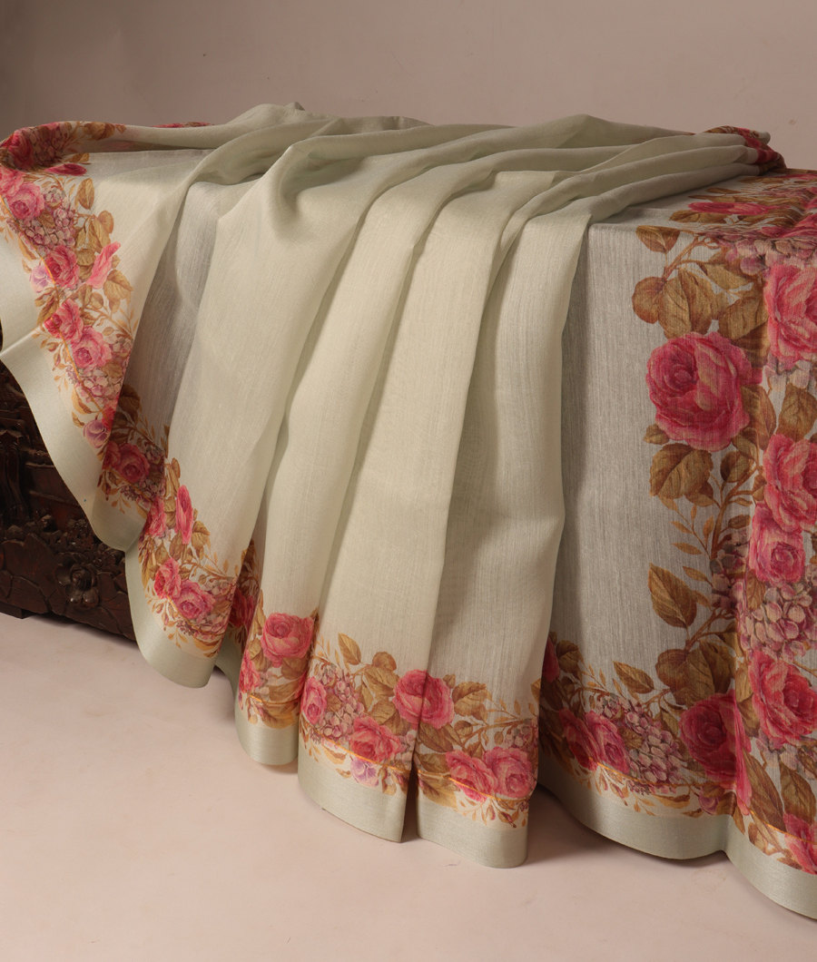 Grey Soft Tussar Printed Saree T298990-image