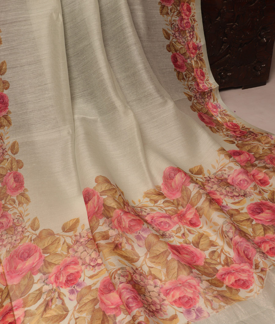 Grey Soft Tussar Printed Saree T2989902