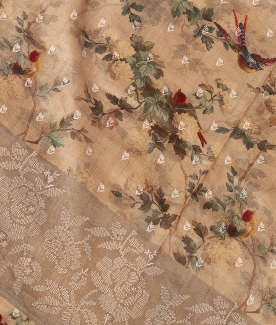 Beige Tussar Embroidery Saree T277704-image