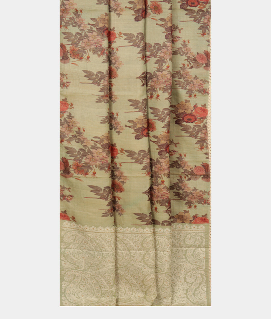 Green Tussar Printed Saree T2800502