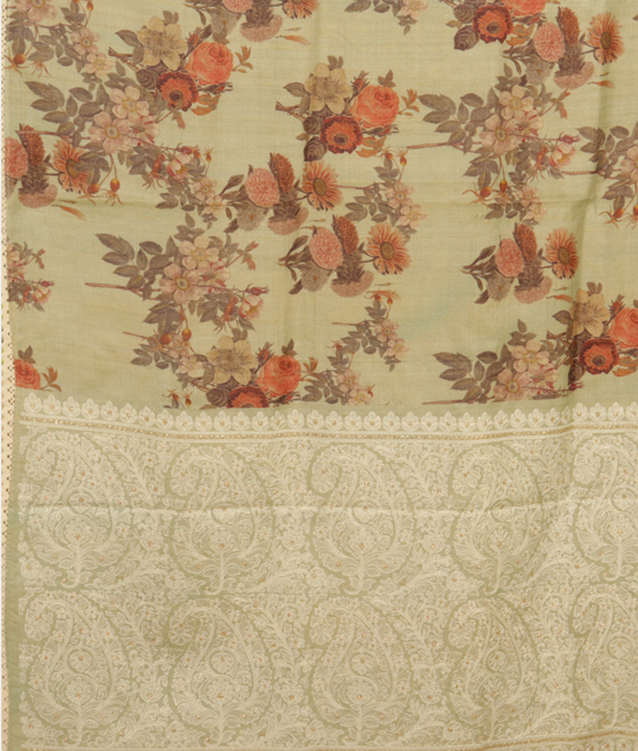 Green Tussar Printed Saree T2800504