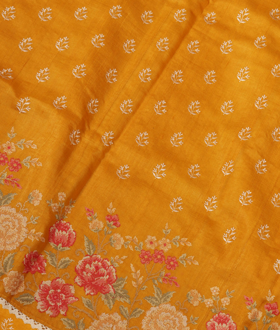 Yellow Tussar Embroidery Saree T283266-image