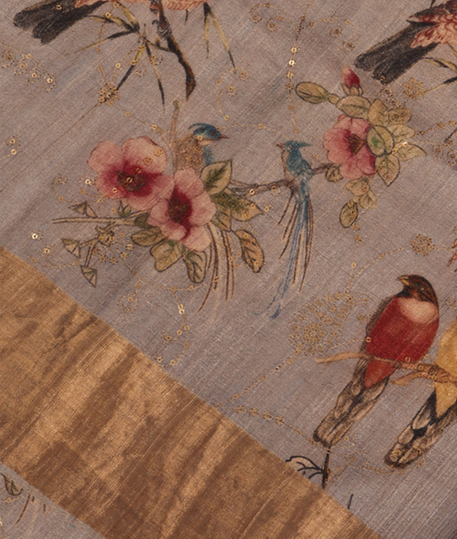 Grey Tussar Printed Saree T283267-image