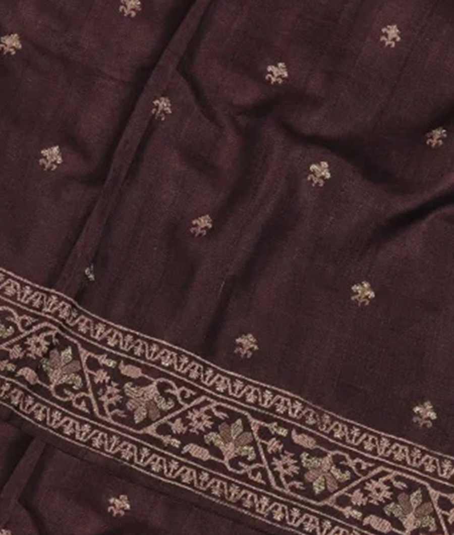 Imperial Purple Tussar Embroidery Saree T277730-image