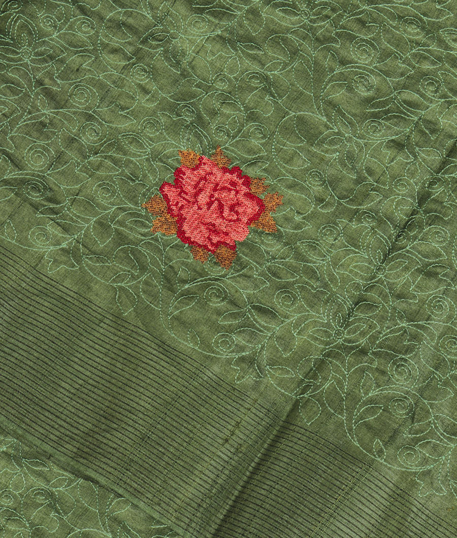 Green Tussar Embroidery Saree T284945-image
