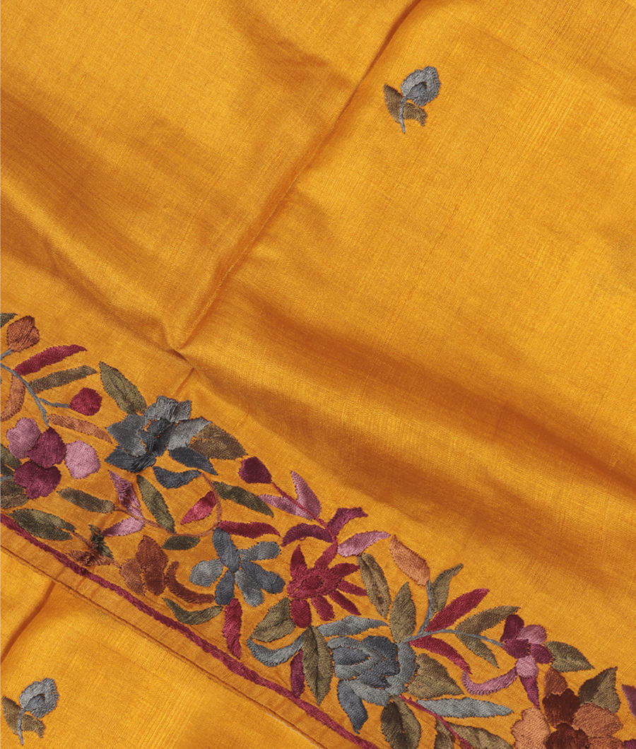 Yellow Tussar Embroidery Saree T263050-image