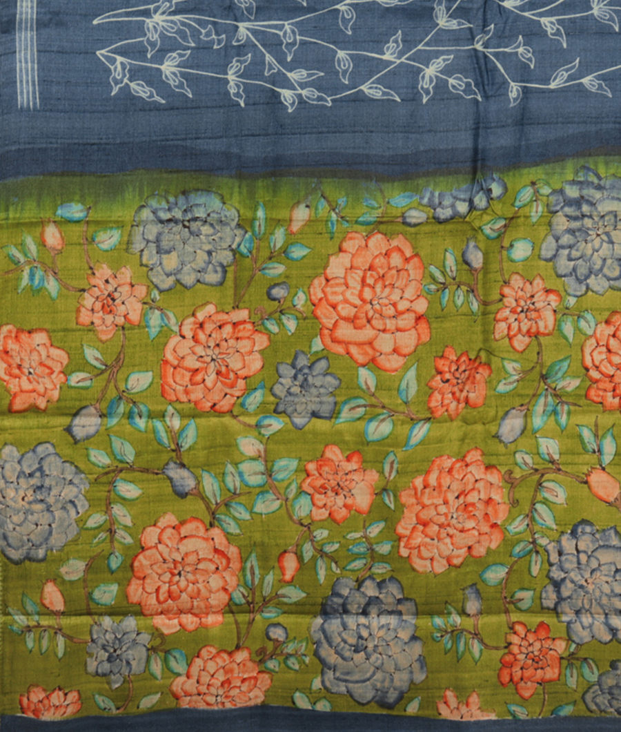 Blue Tussar Printed Saree T2821714