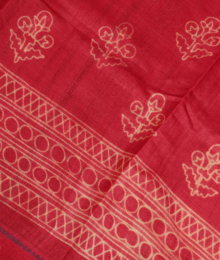 Red Tussar Printed Saree T282223-image