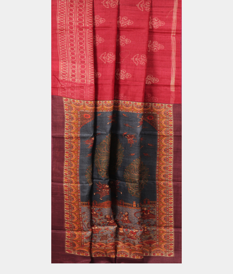 Red Tussar Printed Saree T2822232