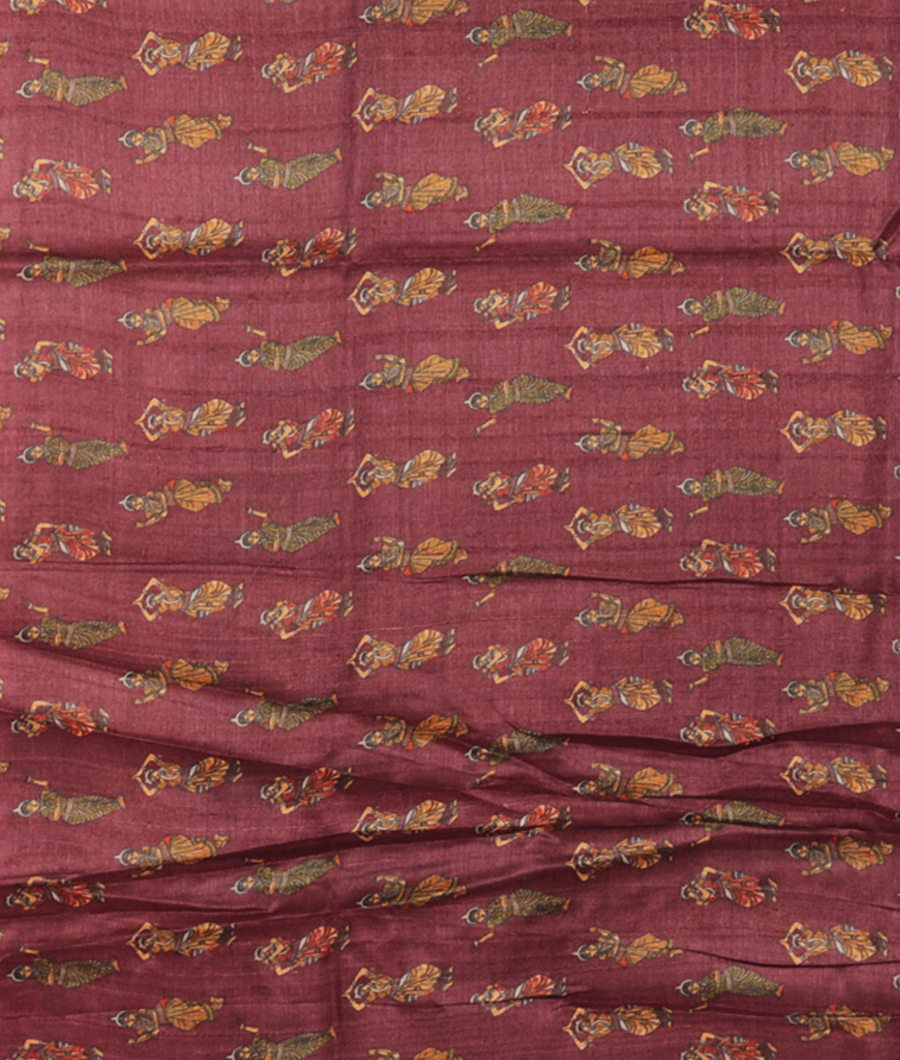 Red Tussar Printed Saree T2822233