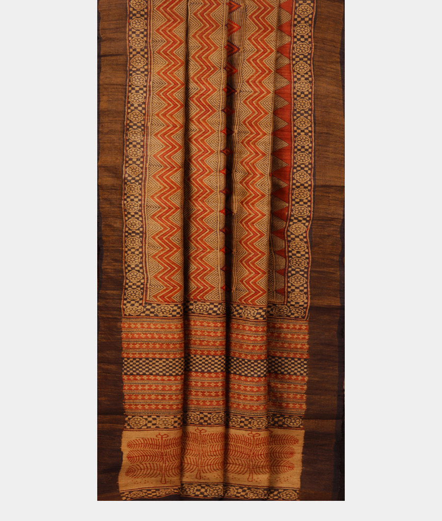 Brown Tussar Printed Saree T2745112