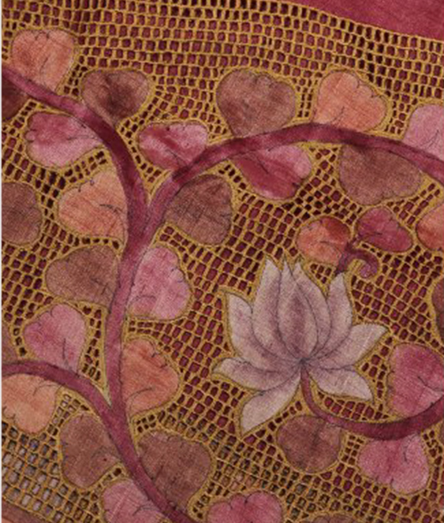 Pink Tussar Cut Work Saree  T279040-image