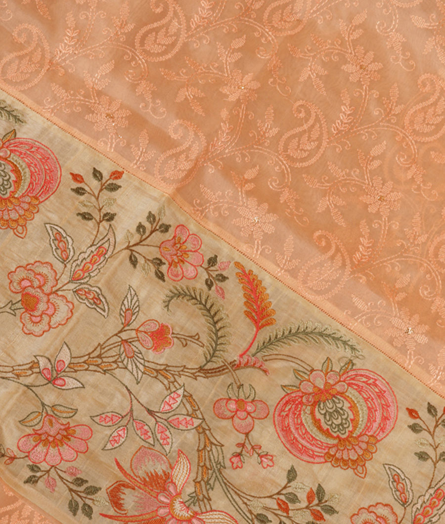 Peach Kora Organza Embroidery Saree T276034-image