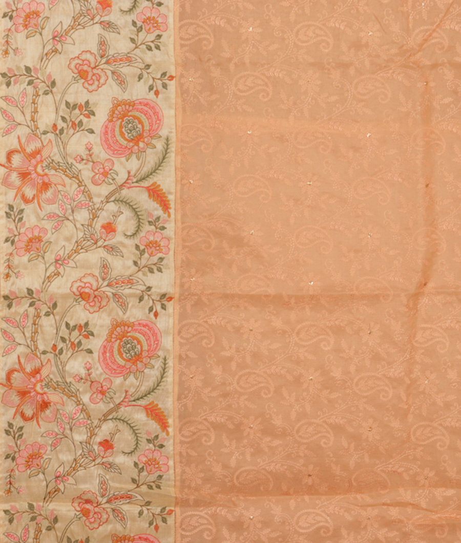 Peach Kora Organza Embroidery Saree T2760344