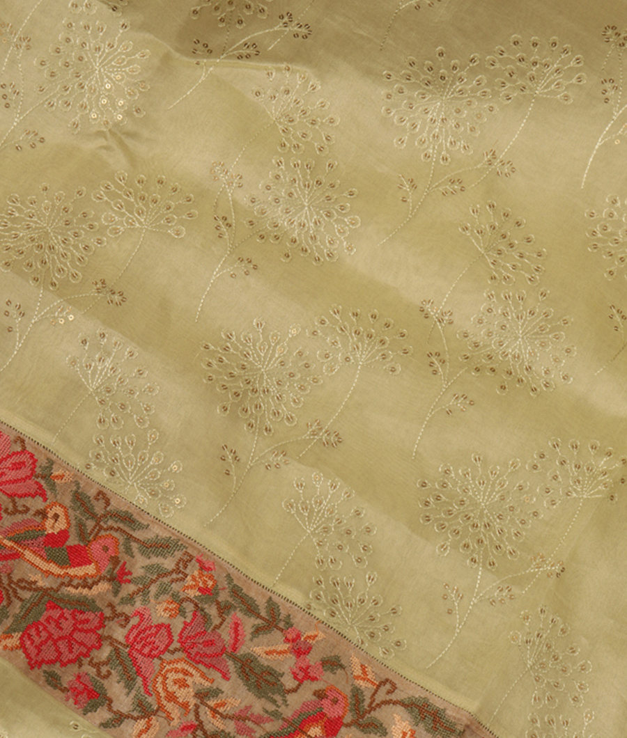 Light Green Kora Organza Embroidery Saree T282678-image