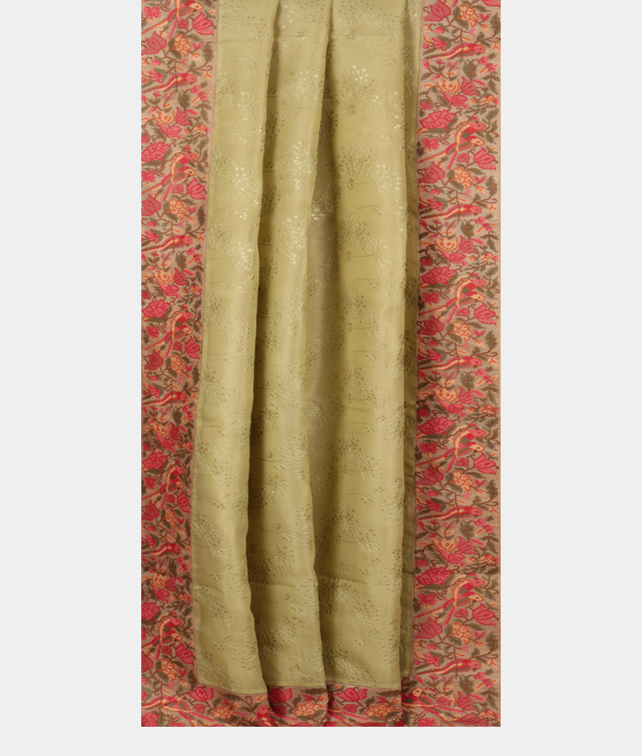 Light Green Kora Organza Embroidery Saree T2826782