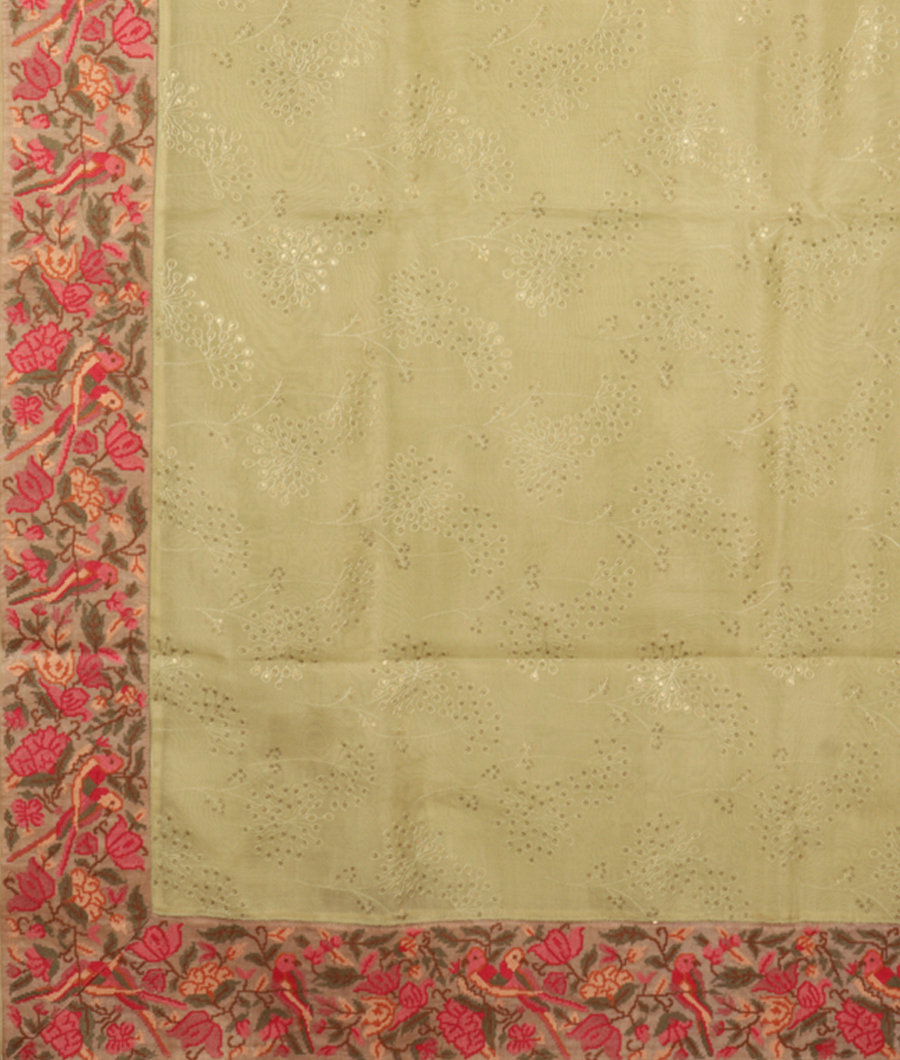 Light Green Kora Organza Embroidery Saree T2826784