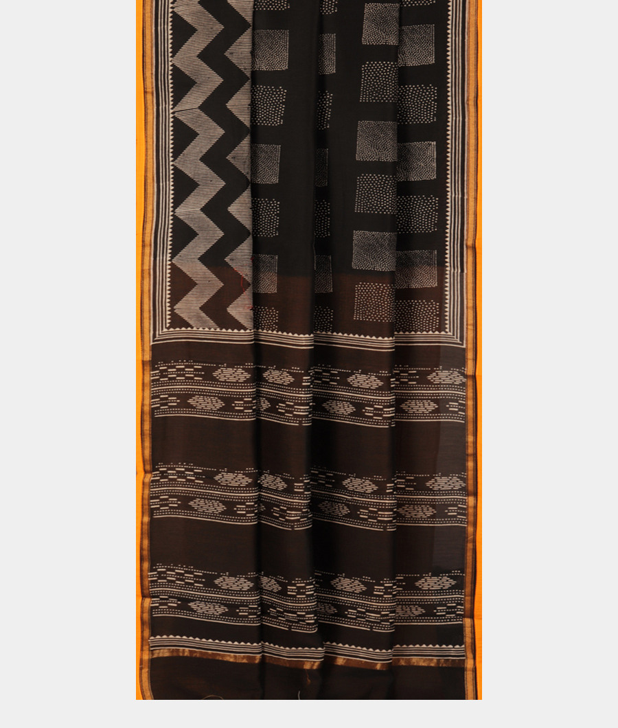 Black Soft Printed Cotton Saree T2598922