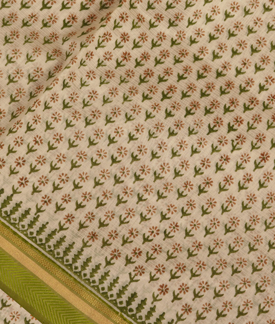 White Maheshwari Printed Cotton Saree T285386-image