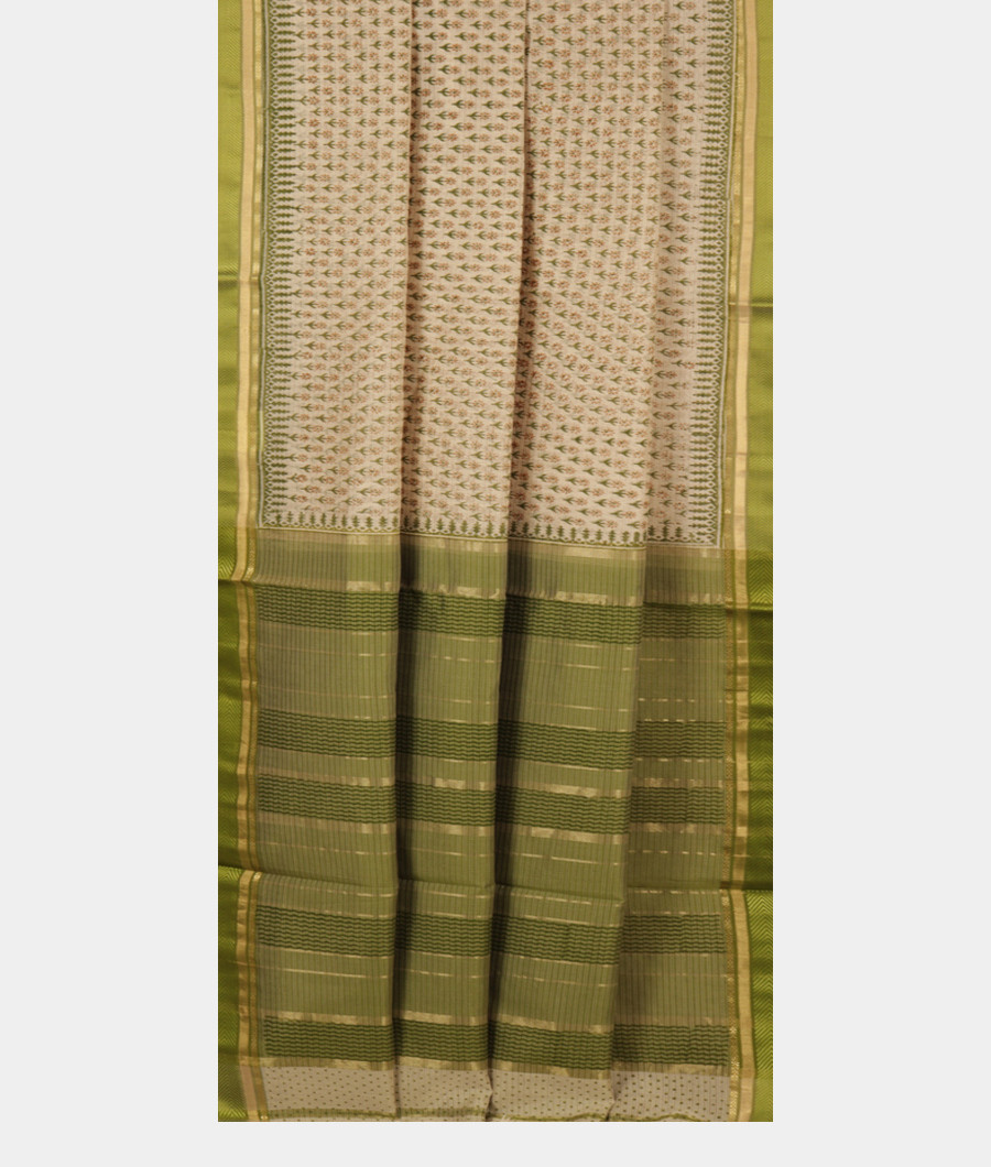 White Maheshwari Printed Cotton Saree T2853862