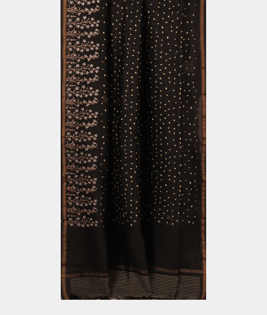 Black Soft Printed Cotton Saree T2809552