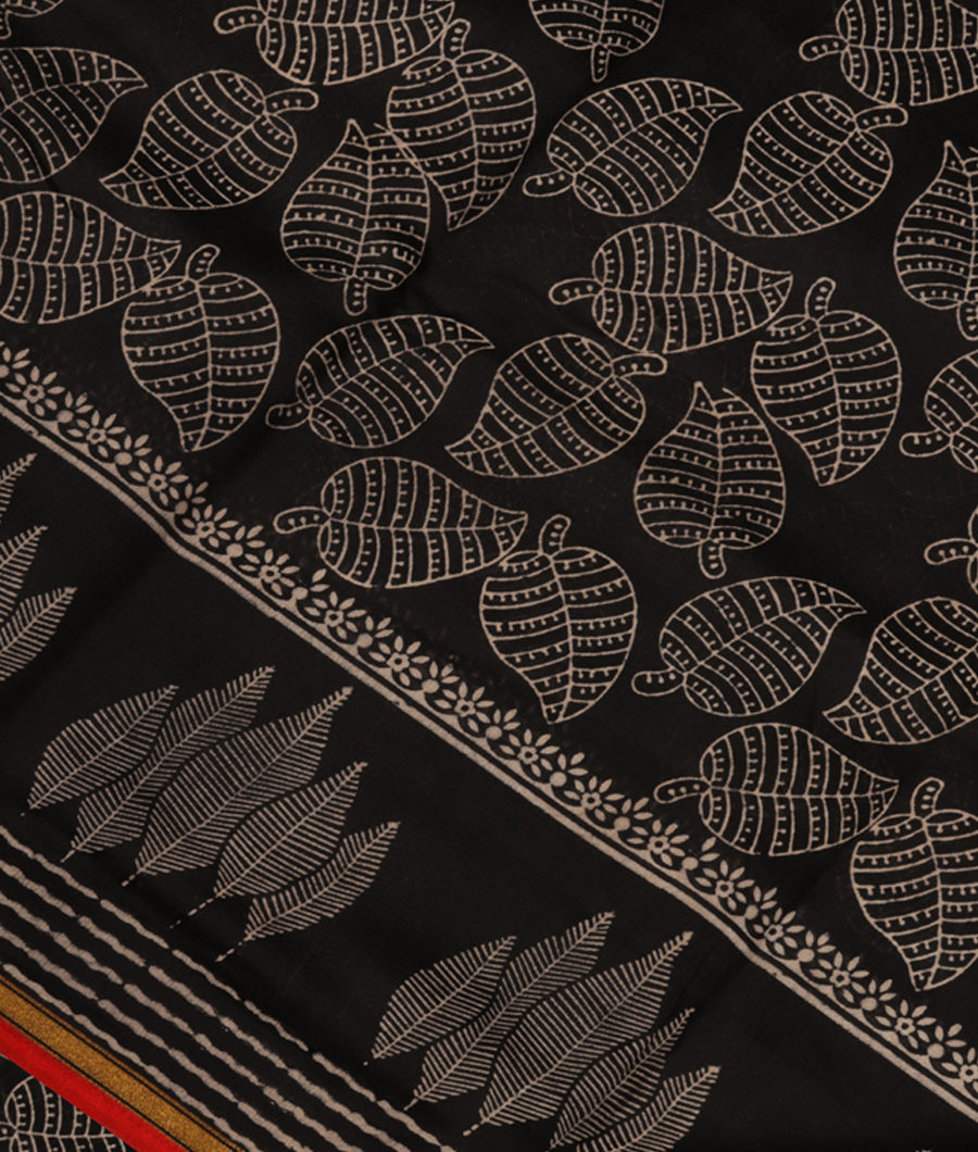 Black Soft Printed Cotton Saree T259893-image