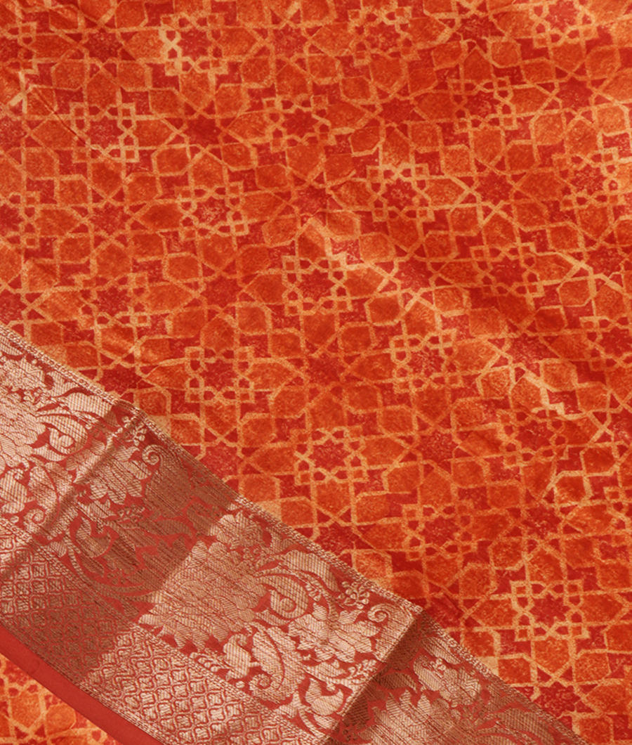 Rust Soft Printed Cotton Saree T253753-image