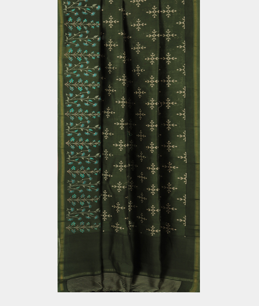 Green Soft Printed Cotton Saree T2809222