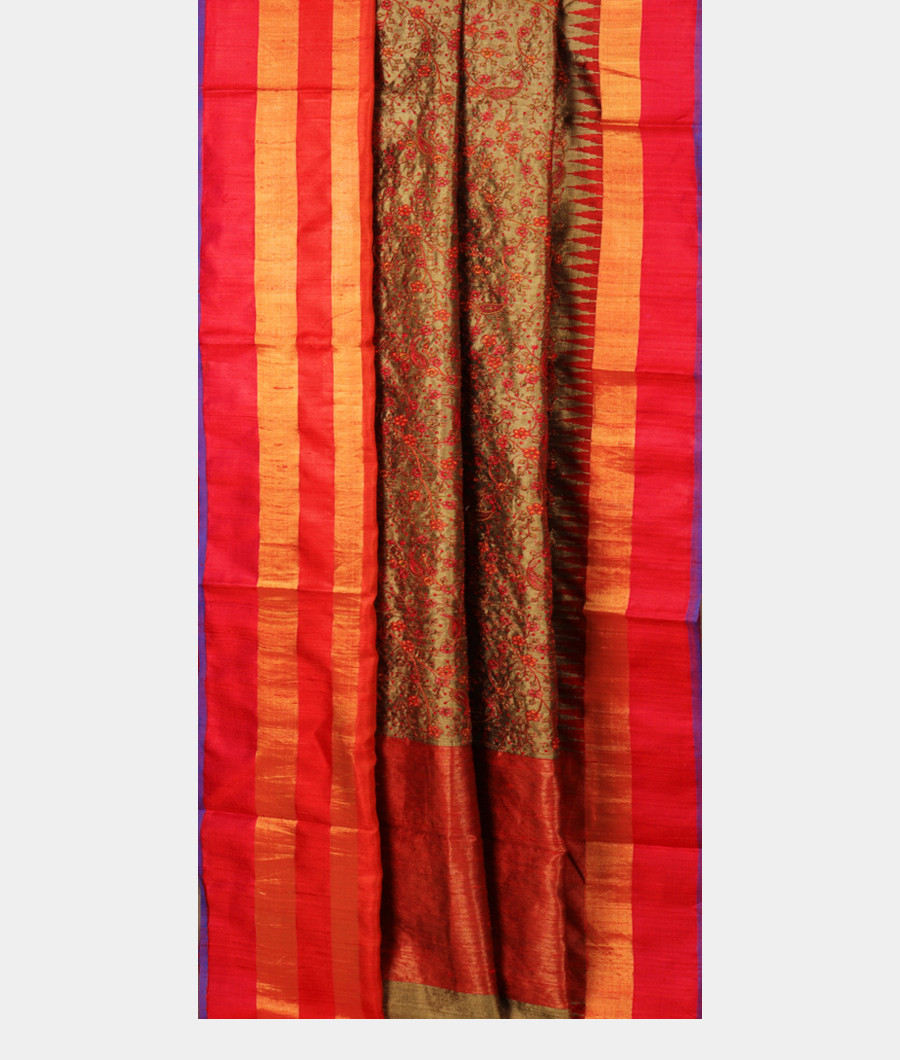 khaki-brown-tussar-embroidery-saree-t286662-t286662-b