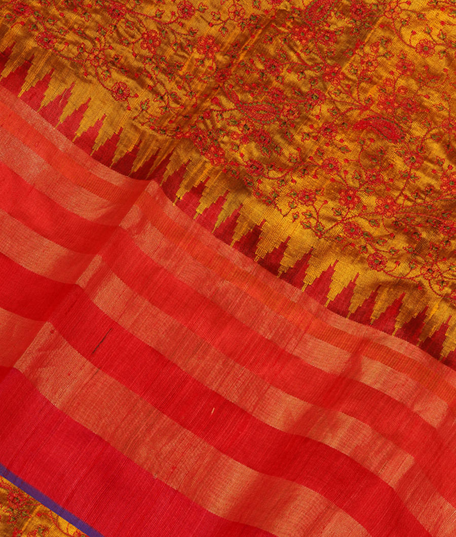 Yellow Tussar Embroidery Saree T286663-image