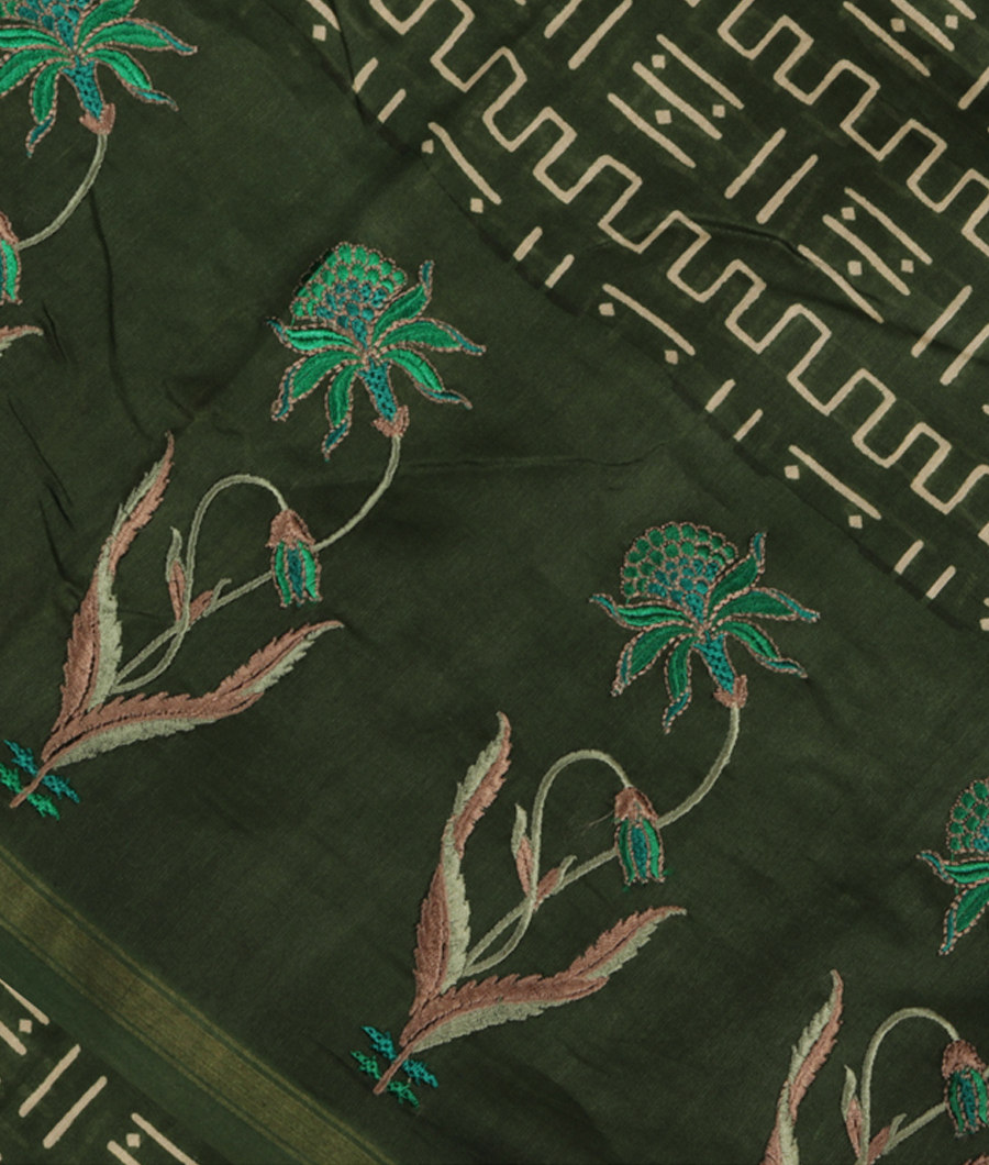 Green Soft Printed Cotton Saree T278199-image