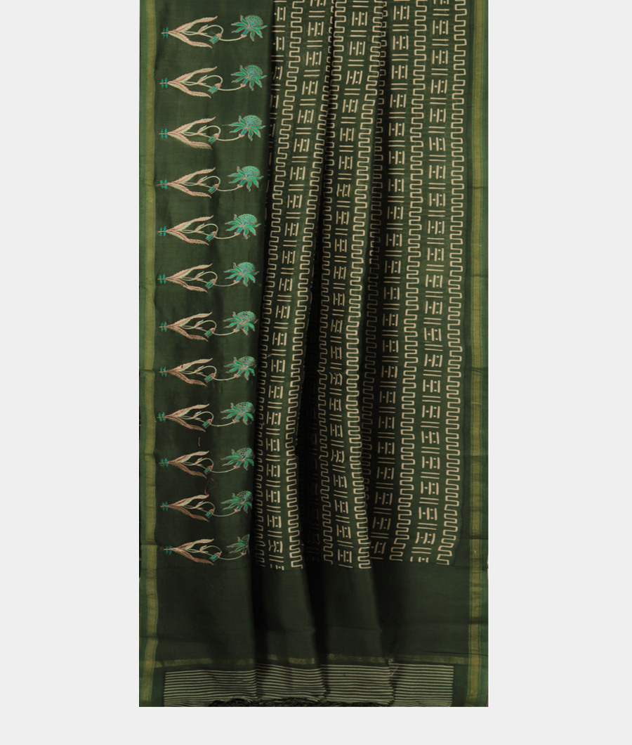 Green Soft Printed Cotton Saree T2781992