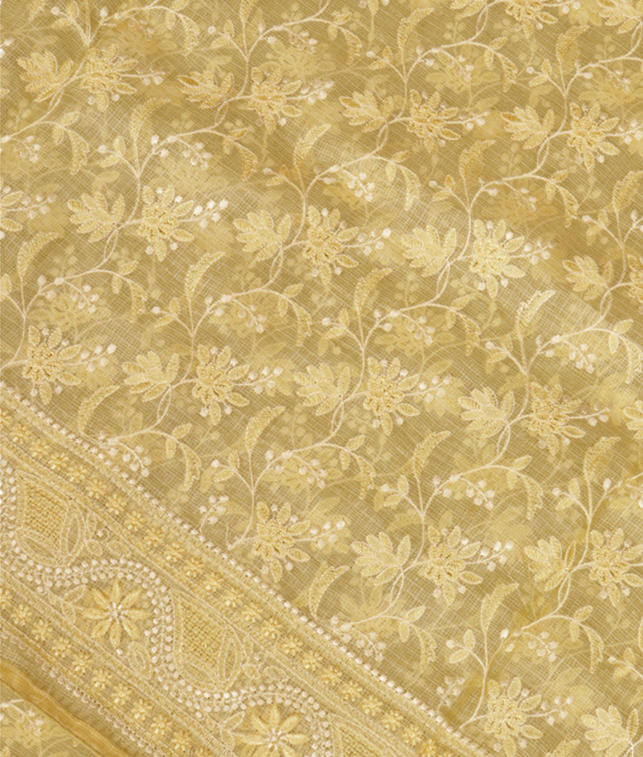 Yellow Silk Kota Embroidery Saree T236560-image