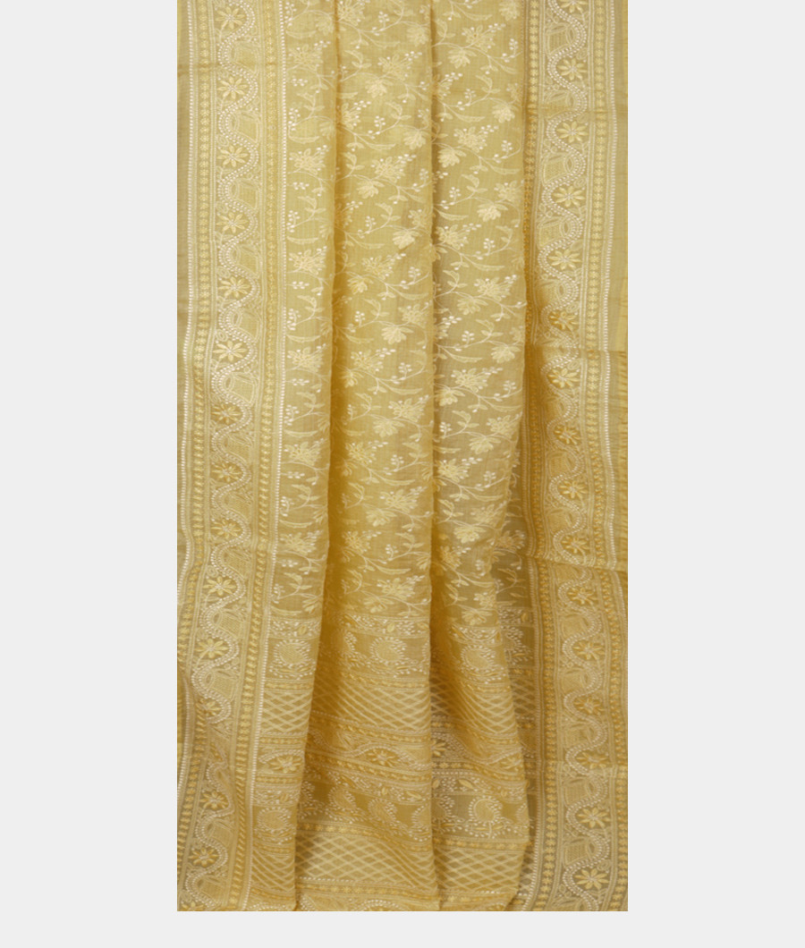 Yellow Silk Kota Embroidery Saree  T2365602