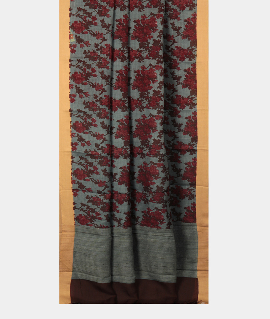 Bluish Grey Kota Cotton Saree T2932402