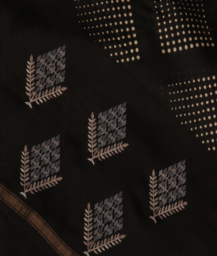 Black Soft Printed Cotton Saree T278195-image