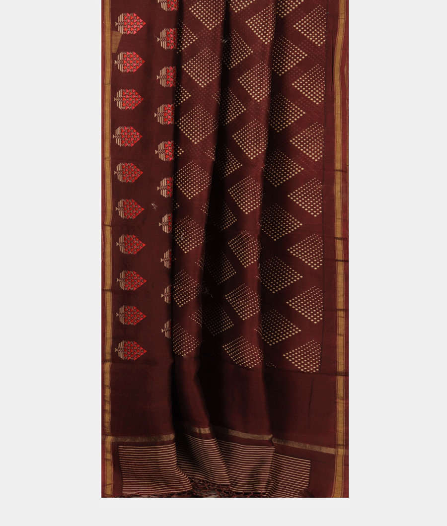 Deep Brown Soft Printed Cotton Saree T2782042