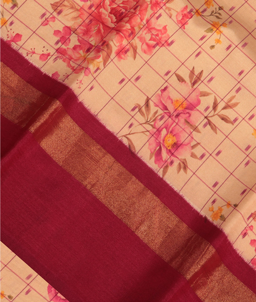 Beige Ikat Tussar Saree T235376-image