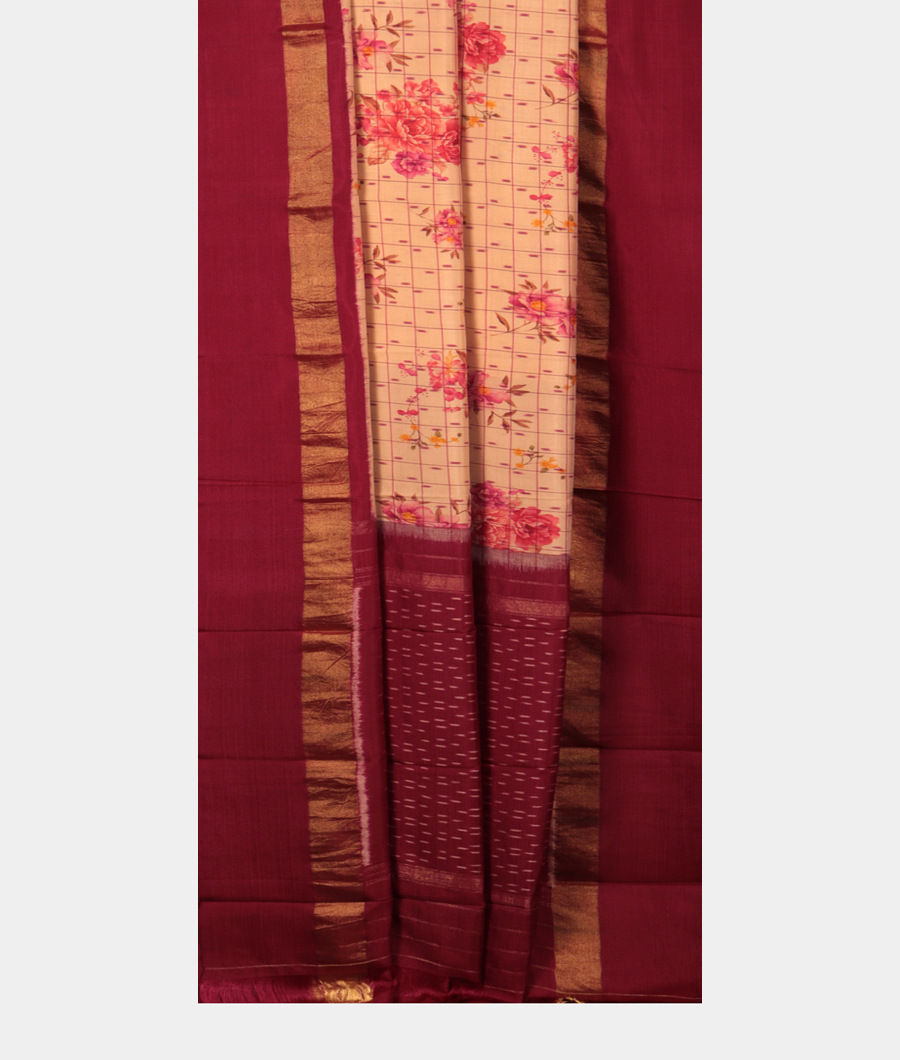 Beige Ikat Tussar Saree T2353762