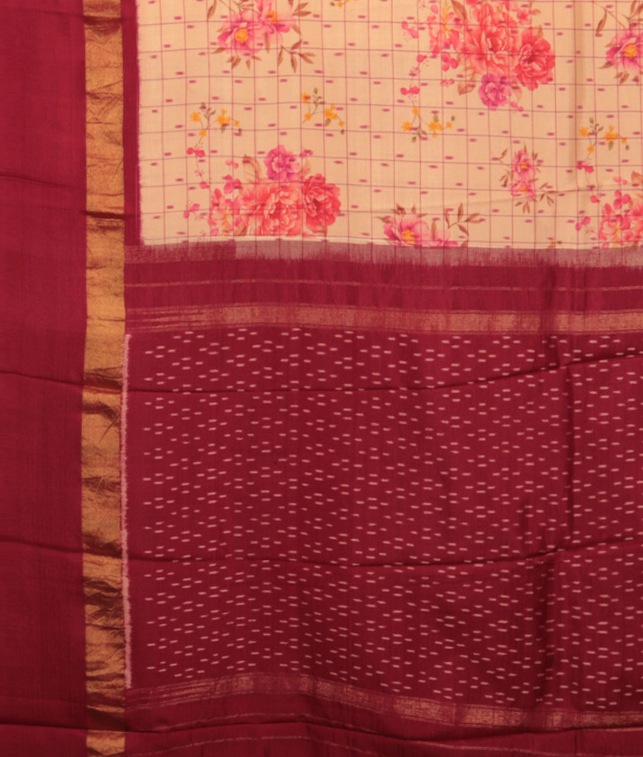 Beige Ikat Tussar Saree T2353764