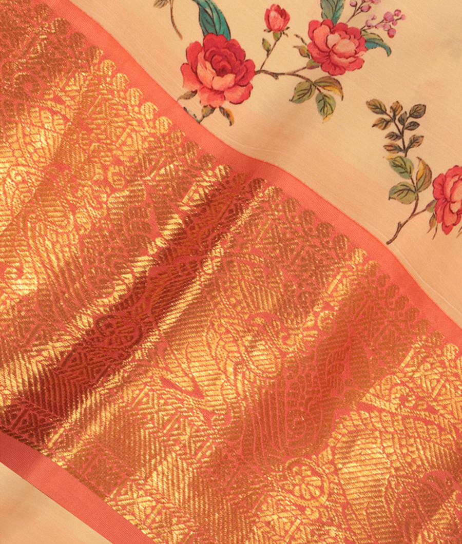 Cream Printed Kanjivaram Silk Saree T287830-image