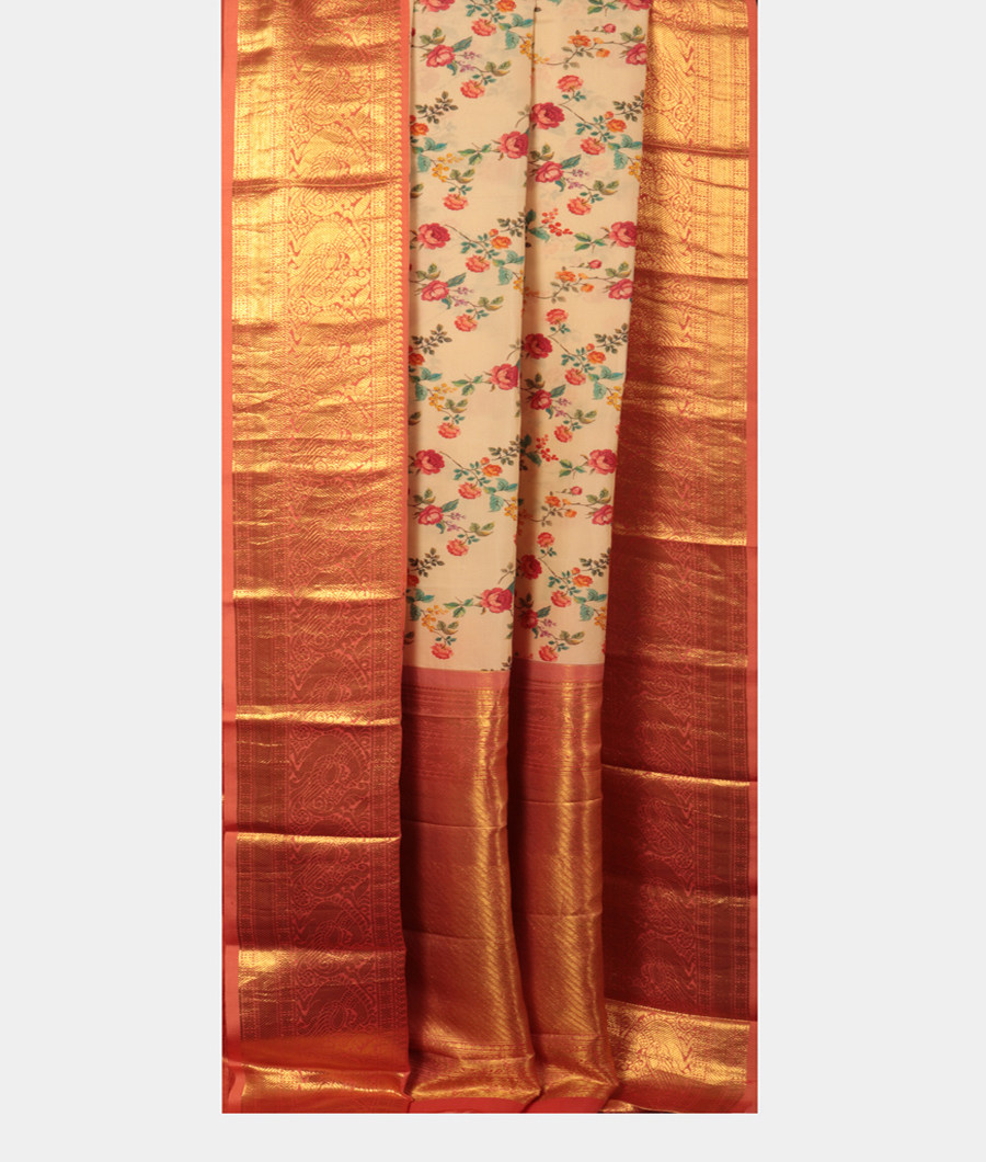 Cream Printed Kanjivaram Silk Saree T2878302
