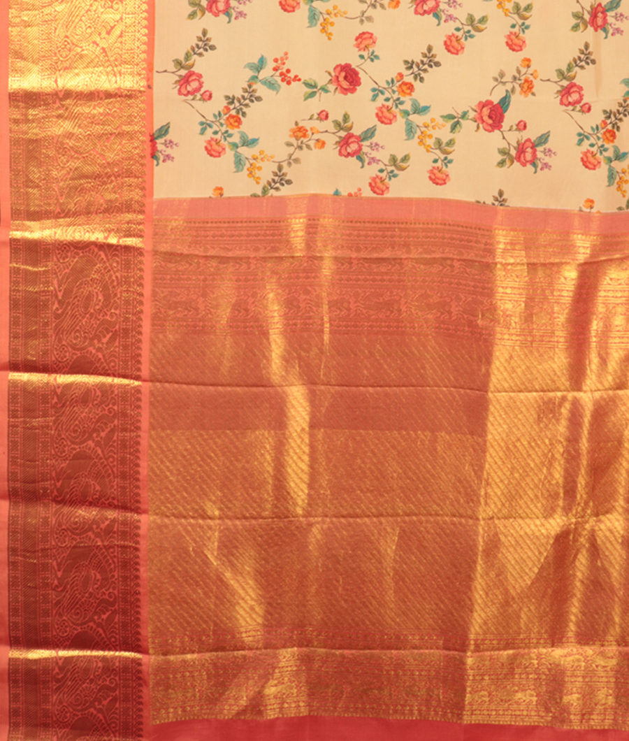 Cream Printed Kanjivaram Silk Saree T2878304