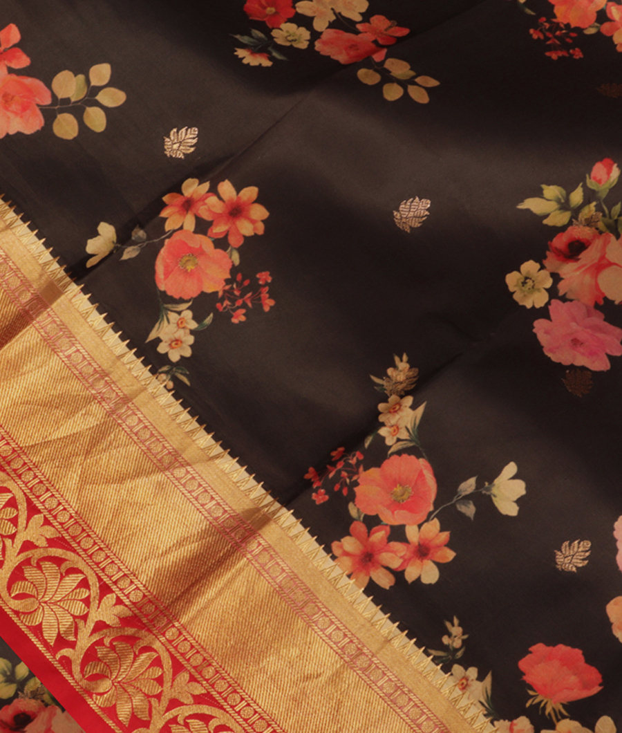 Black Printed Soft Silk Saree T226519-image